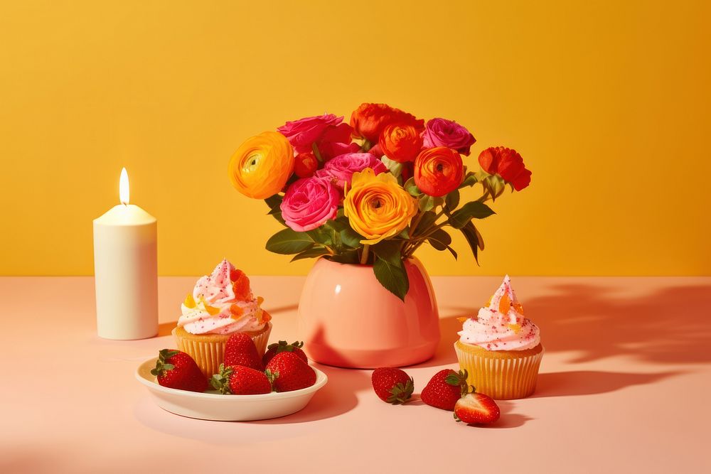 Strawberry cupcake flower birthday.