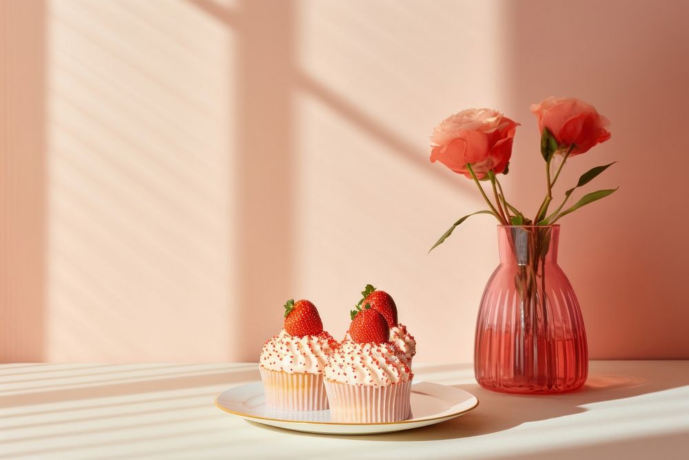 Strawberry cupcake flower dessert.