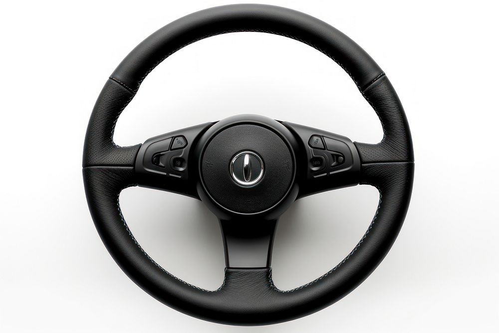 Steering wheel vehicle black white background.