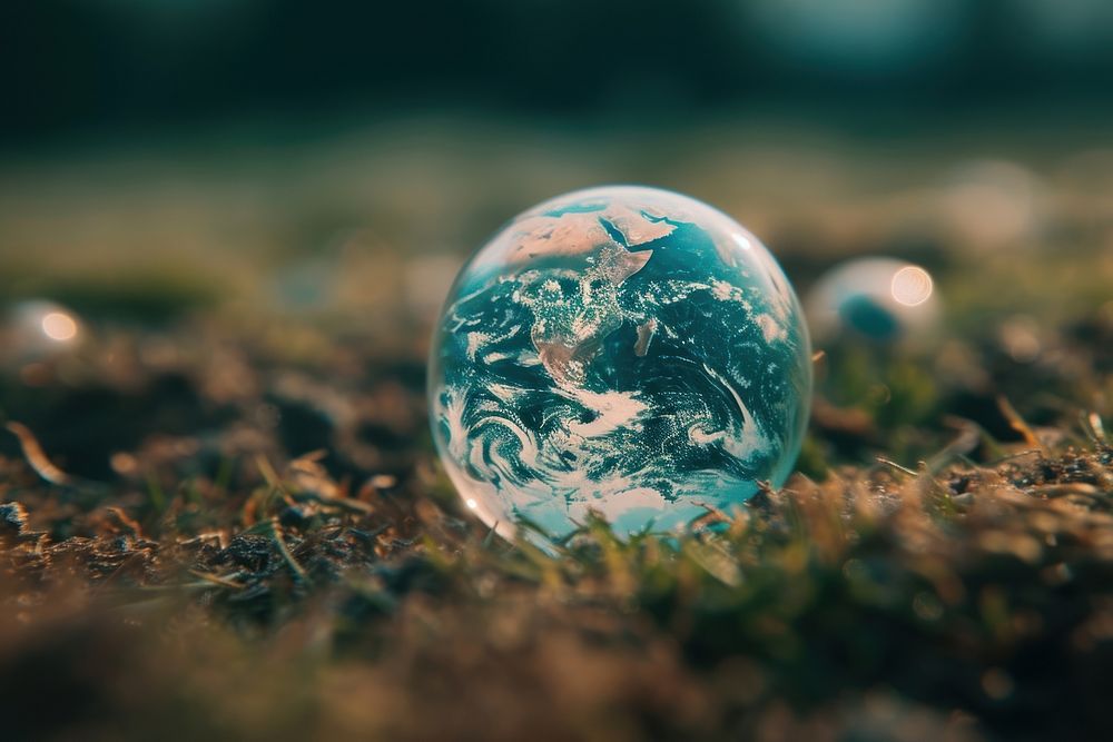 Bubble covered with earth sphere planet space.