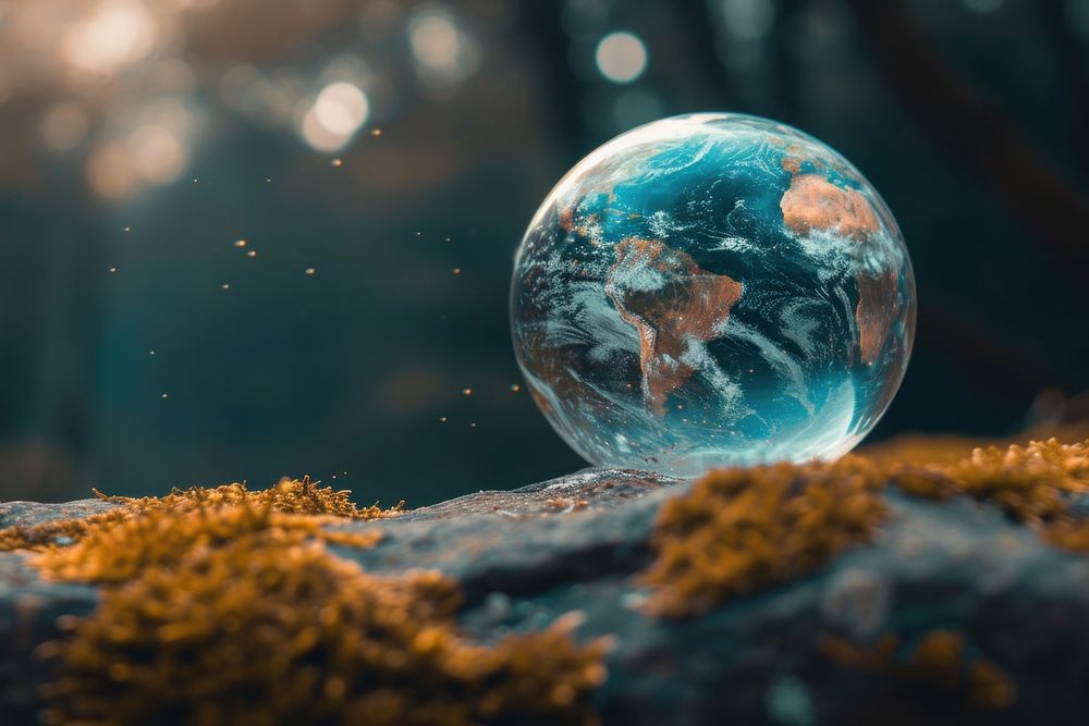 Bubble covered with earth outdoors planet nature.