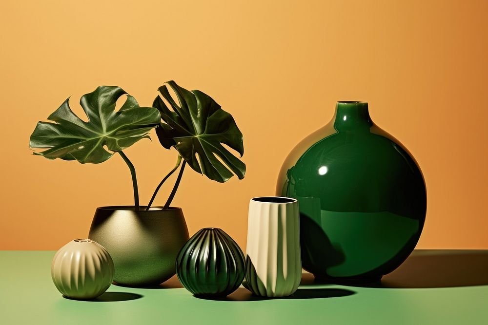 Plant pottery green vase.