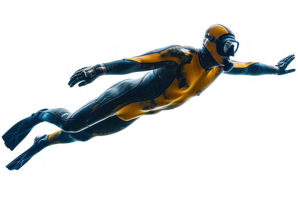 Man diver sports yellow white background.