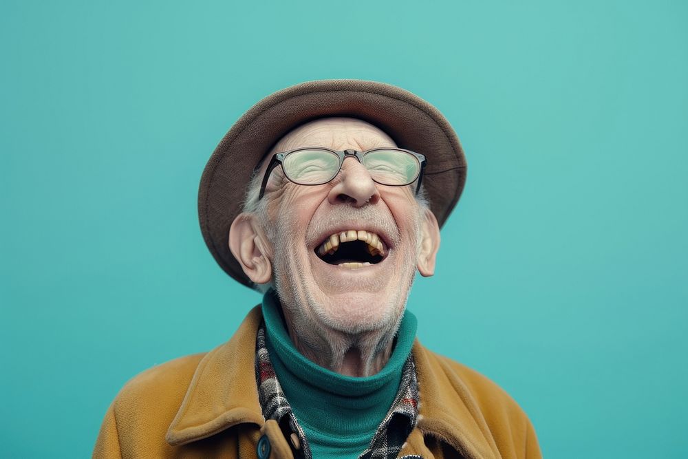 Old man laughing glasses adult joy.