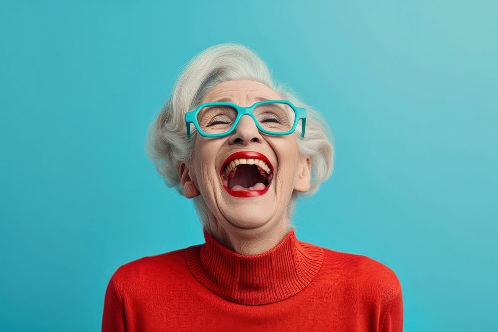 Old woman laughing adult joy retirement.