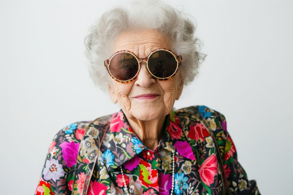 Old woman wearing sunglasses looking happy photography portrait adult.