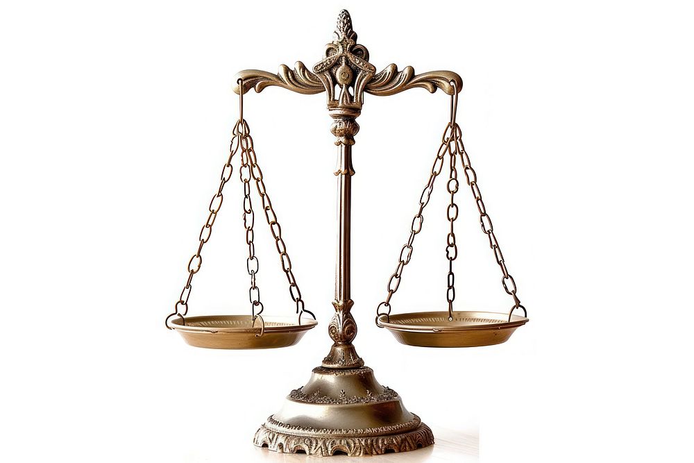Scales of justice white background bronze metal.