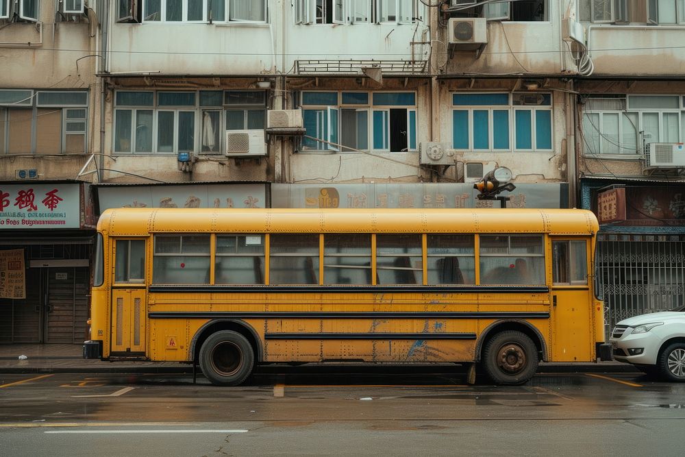 Photo of school bus in ney work city vehicle car transportation.