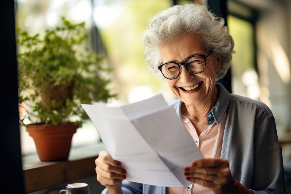 Senior woman reading a letter glasses looking adult.