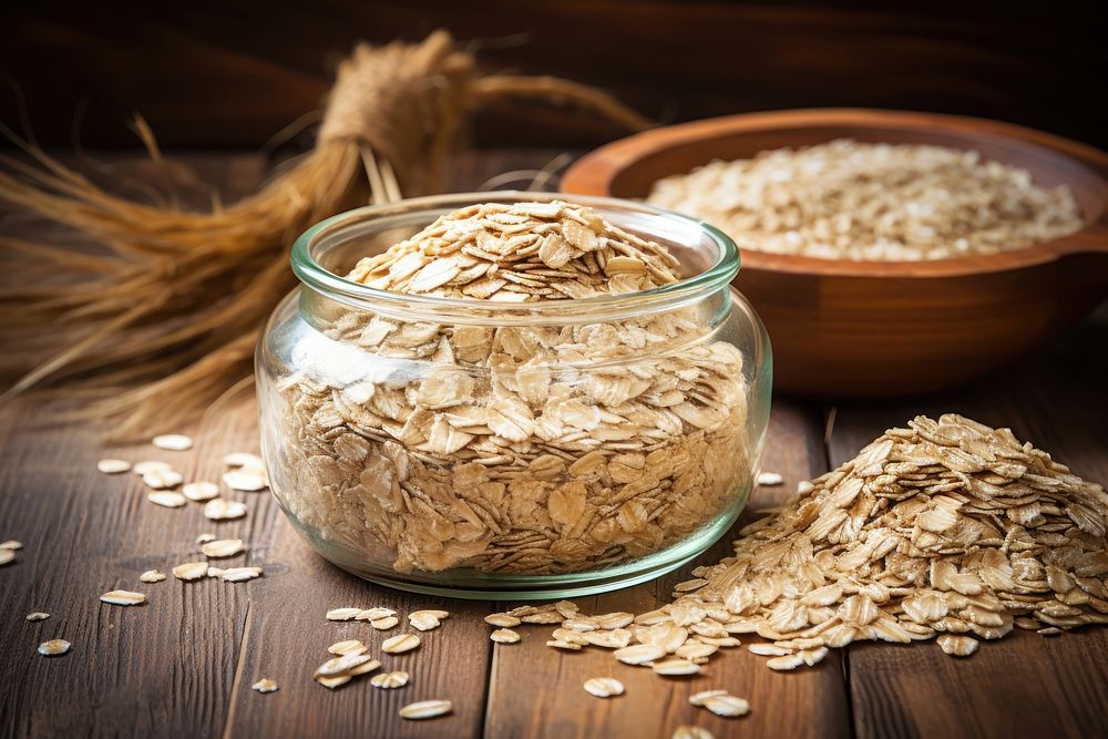Oats are raw and in a dry form oats are overflowing bowl granola.