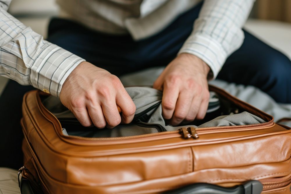 Unrecognisable man packing his suitcase luggage handbag adult.