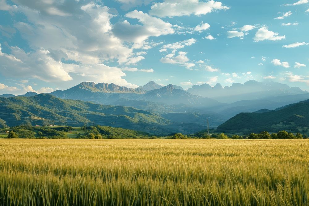 Field with mountains landscape outdoors horizon.