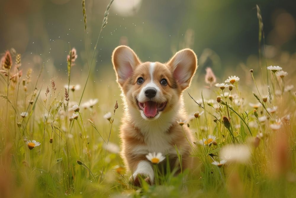 Cute corgi puppy playing outdoors animal mammal.