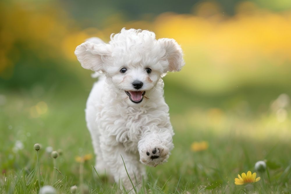 Cute poodle puppy playing mammal animal plant.