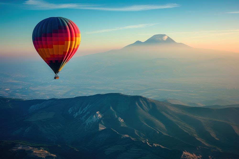 Photography of hot air balloon landscape mountain aircraft.