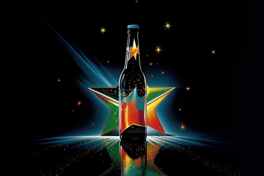 Beer bottle drink night star.