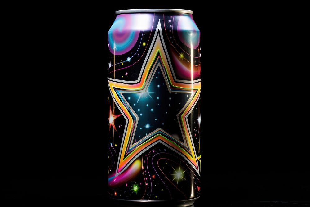 Beer can drink star black background.