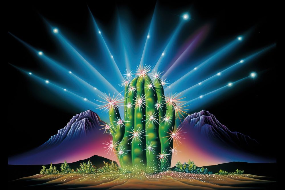 Cactus plant illuminated landscape.