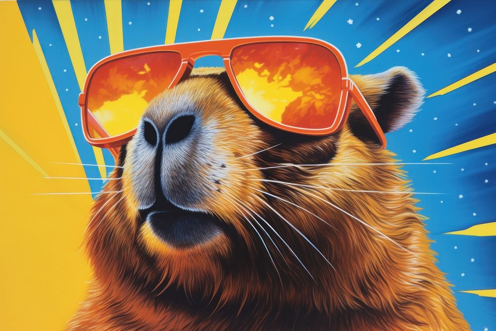 Capybara sunglasses cartoon mammal.