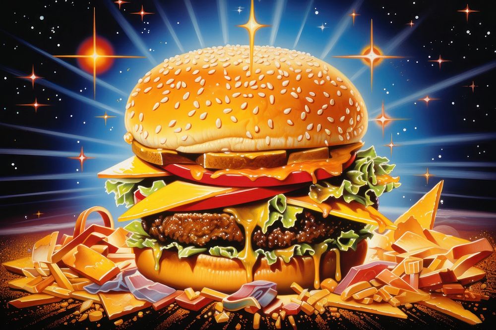 Cheese burger food star advertisement.