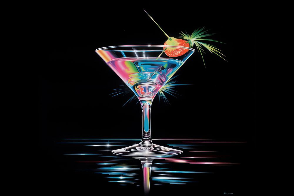 Cocktail glass martini drink black background.