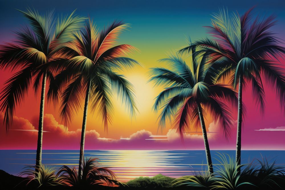 Coconut trees landscape outdoors painting.