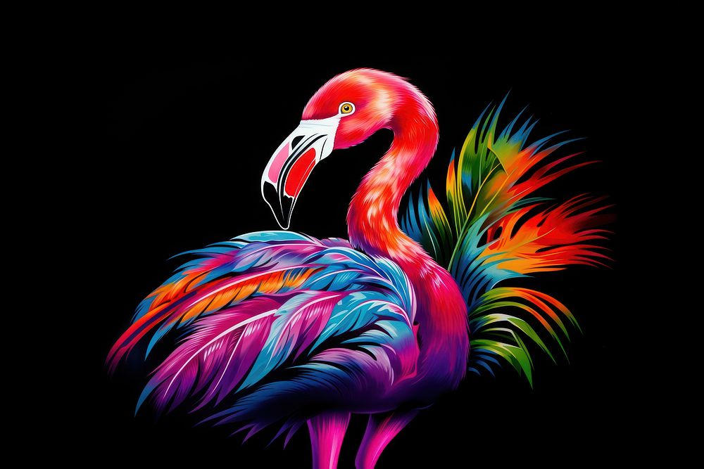 Flamingo animal bird black background.