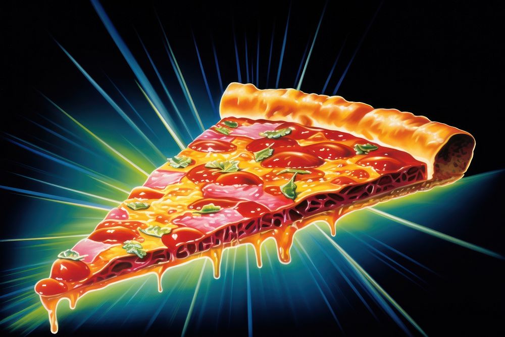 Slice of pizza food black background advertisement.