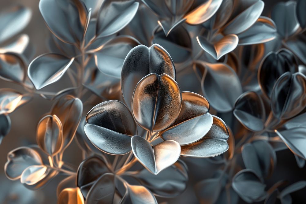 3d illustration in surreal abstract style of clove leaves backgrounds pattern metal.