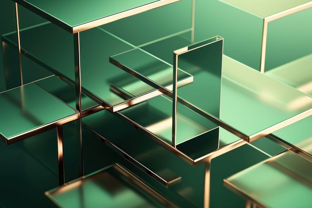 3d illustration in surreal abstract style of a geometric backgrounds green metal.