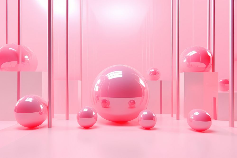 3d illustration in surreal abstract style of pink memphis shapes sphere circle line.