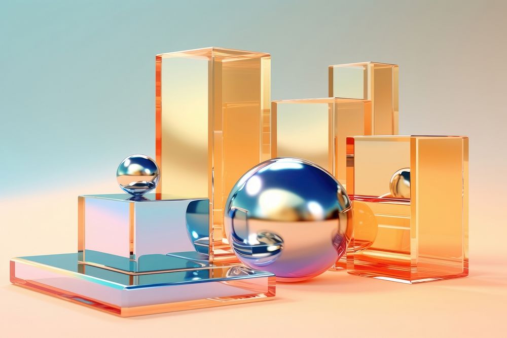 3d illustration in surreal abstract style of summer elements perfume sphere cosmetics.