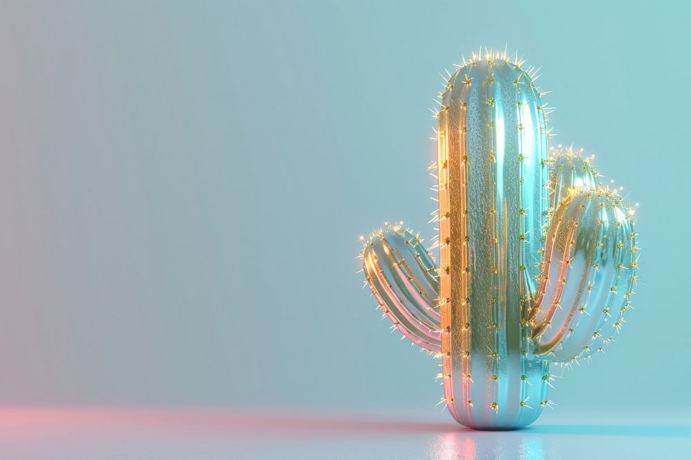 3d illustration in surreal abstract style of cactus plant illuminated decoration.