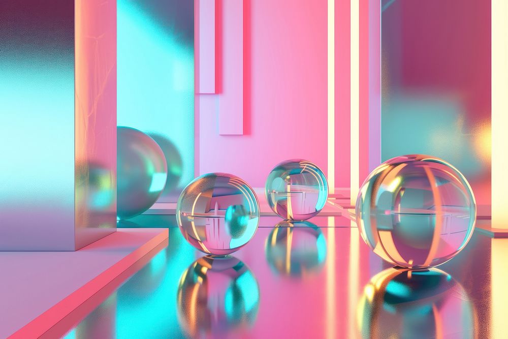 3d illustration in surreal abstract style of gradient memphis lighting sphere illuminated.