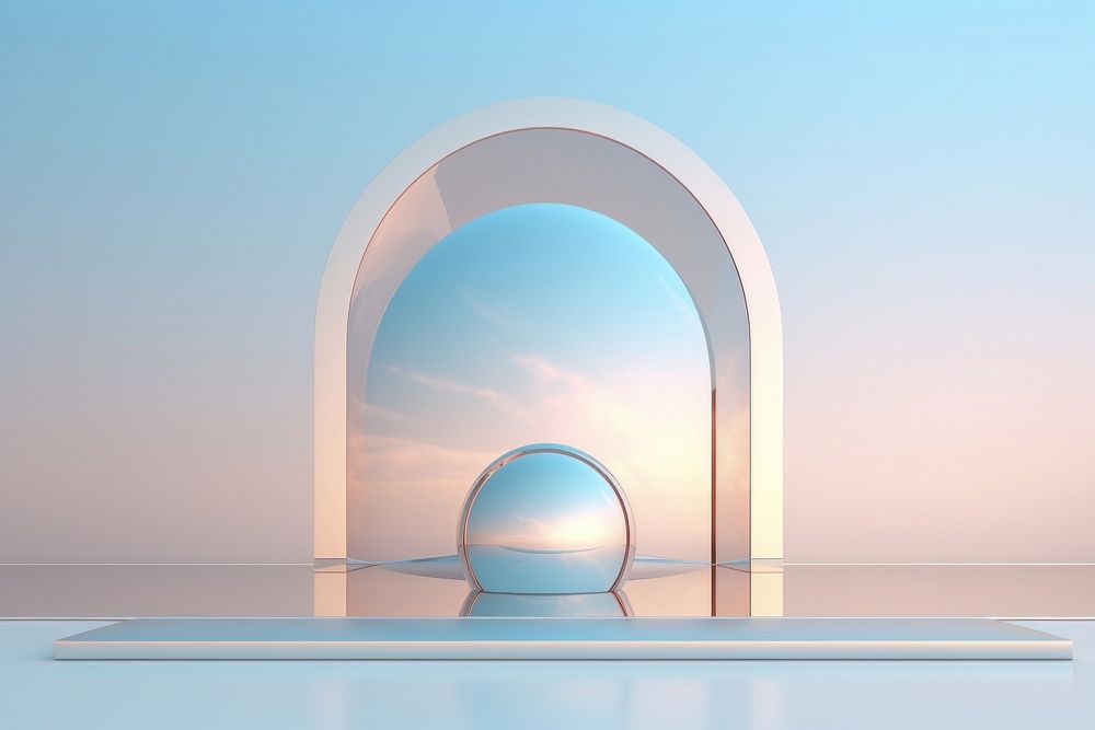3d illustration in surreal abstract style of religion architecture sphere glass.