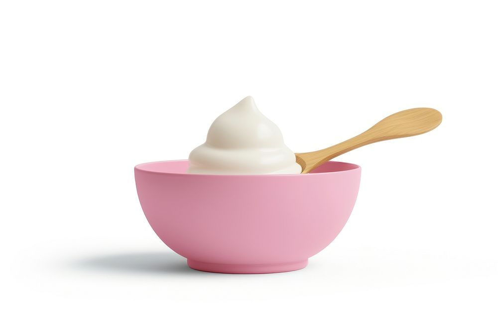 Yogurt in bowl dessert cream spoon.
