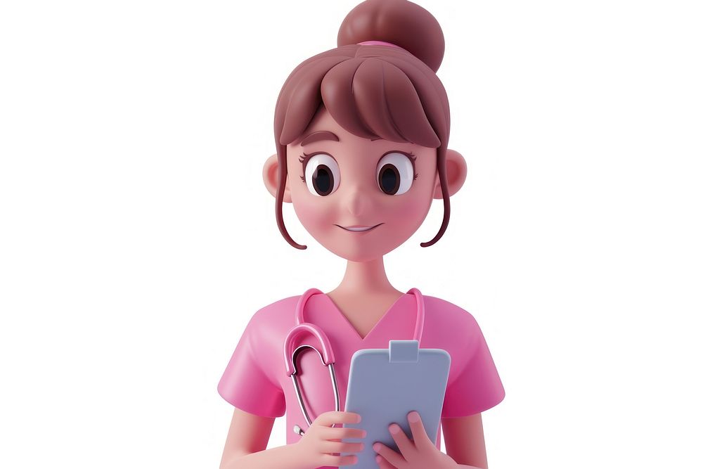 Nurse holding tablet cartoon white background stethoscope.