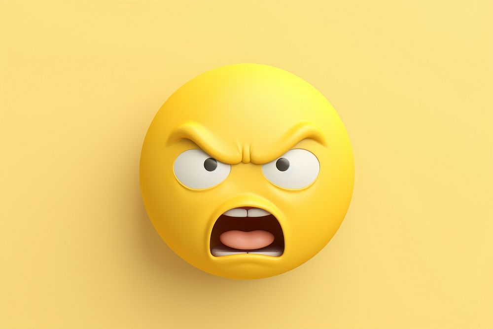 Angry emoji yellow face anthropomorphic representation aggression.