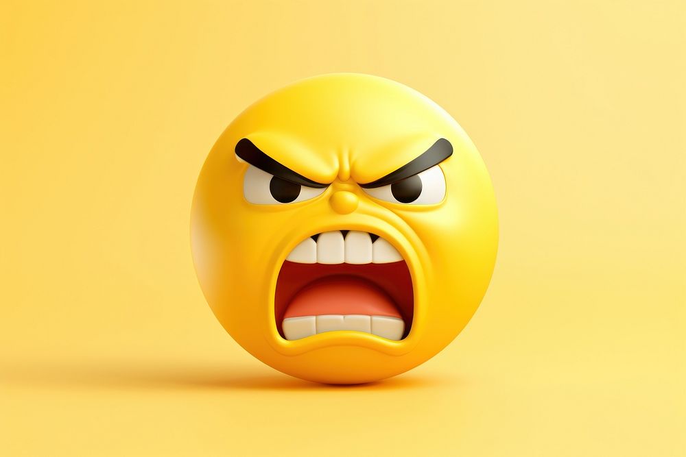 Angry emoji yellow face frustration aggression displeased.