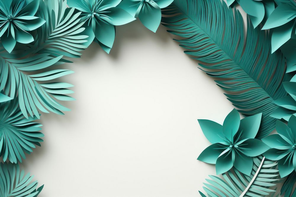 Tropical leaves floral border backgrounds turquoise art.