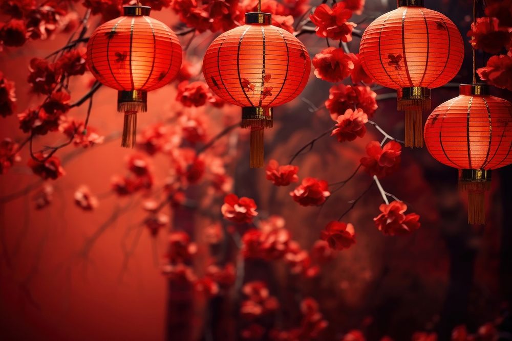 Vibrant red background backgrounds festival lantern.
