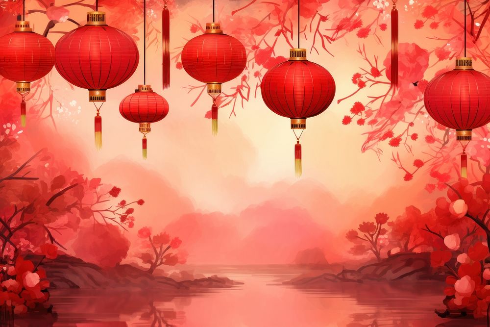 Vibrant red background festival lantern chinese lantern.