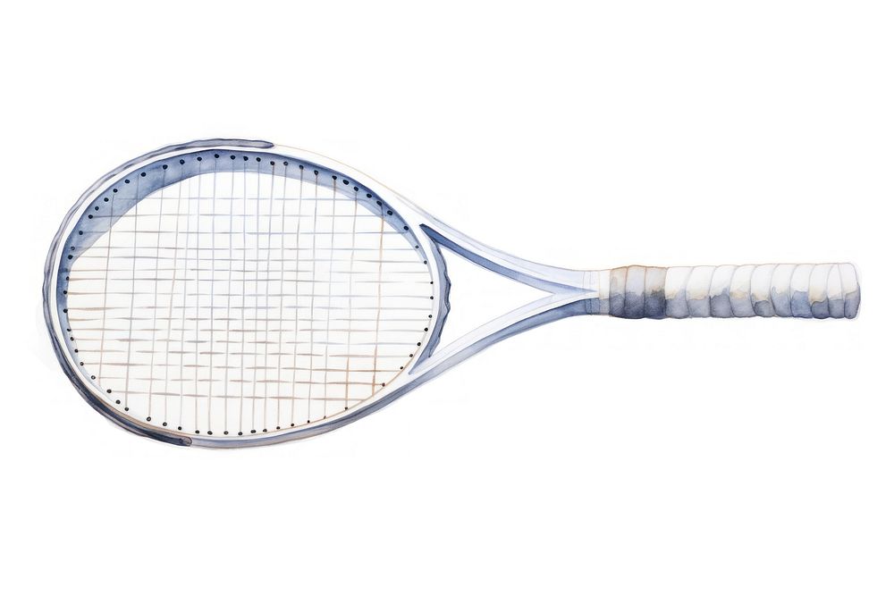 White tennis racket sports white background string.