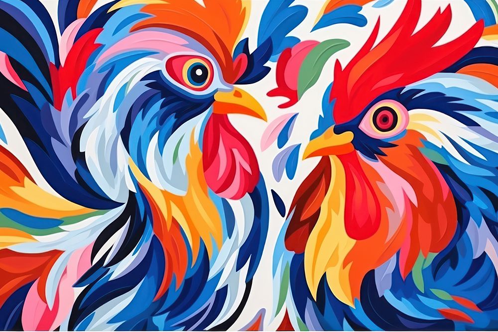 Roosters backgrounds painting pattern.