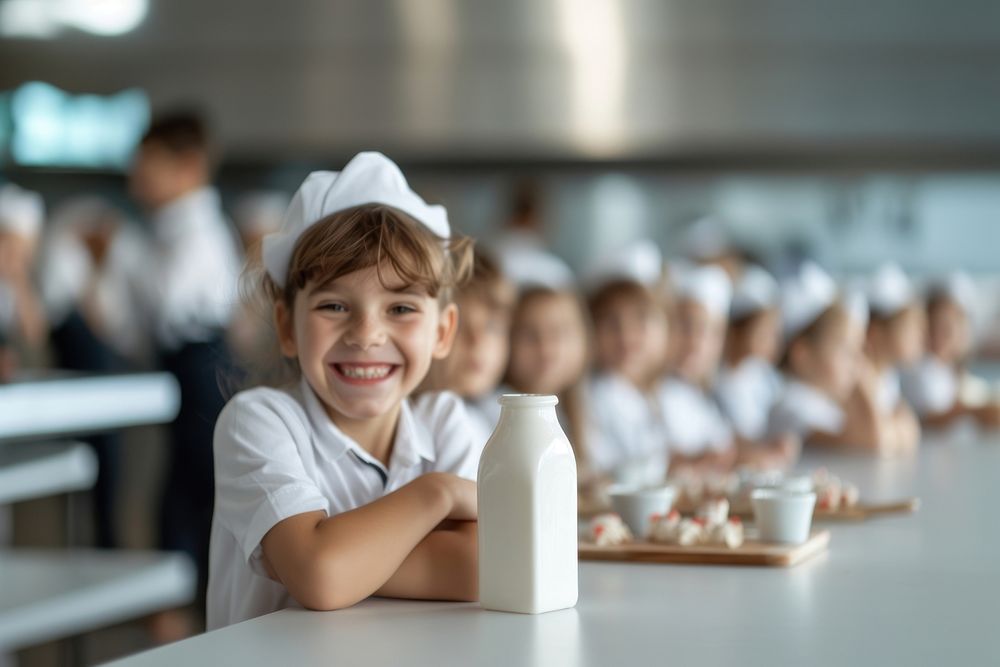 A milk carton kitchen uniform school.