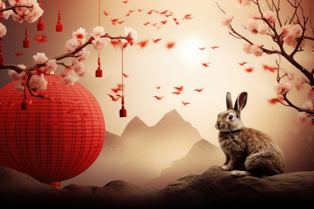 Chinese New Year style of rabbit and the moon animal mammal rodent.