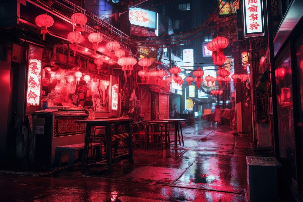 Chinese city nightlife street road.