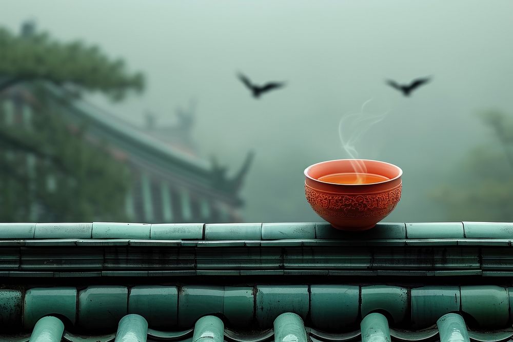 Chinese traditional roof tea cup sky.