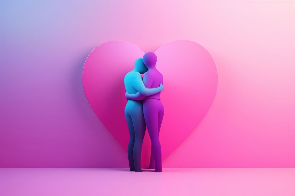 People hugging gradient background purple adult love.