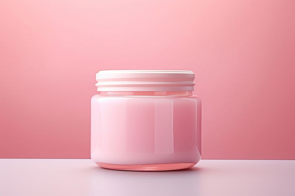 Cream jar pink gradient background red container drinkware.